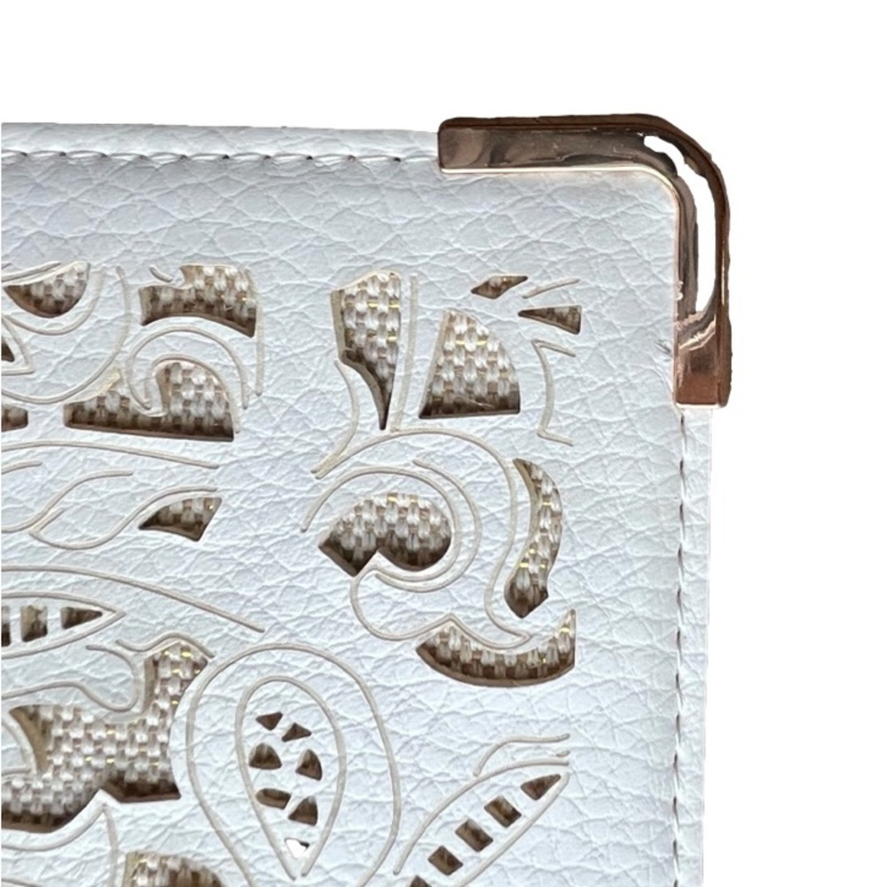 Aldo White Laser-Cut Clutch with Gold Corner Accent